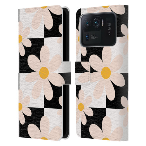 Gabriela Thomeu Retro Black & White Checkered Daisies Leather Book Wallet Case Cover For Xiaomi Mi 11 Ultra