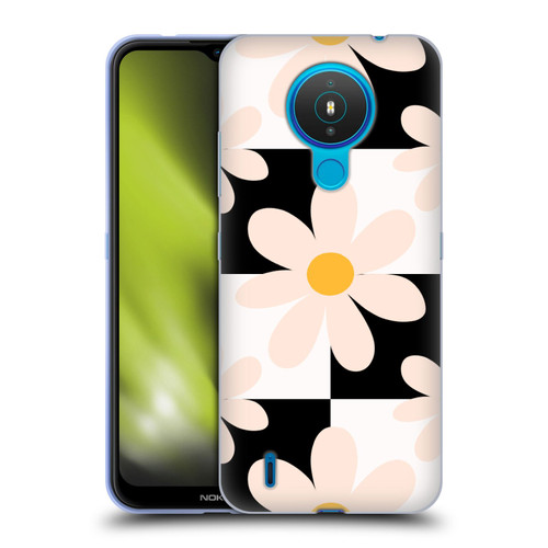 Gabriela Thomeu Retro Black & White Checkered Daisies Soft Gel Case for Nokia 1.4