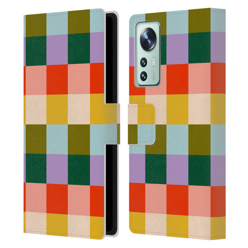 Gabriela Thomeu Retro Checkered Rainbow Vibe Leather Book Wallet Case Cover For Xiaomi 12