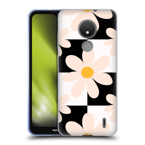 Gabriela Thomeu Retro Black & White Checkered Daisies Soft Gel Case for Nokia C21