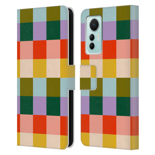 Gabriela Thomeu Retro Checkered Rainbow Vibe Leather Book Wallet Case Cover For Xiaomi 12 Lite