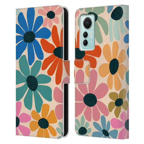 Gabriela Thomeu Retro Fun Floral Rainbow Color Leather Book Wallet Case Cover For Xiaomi 12 Lite