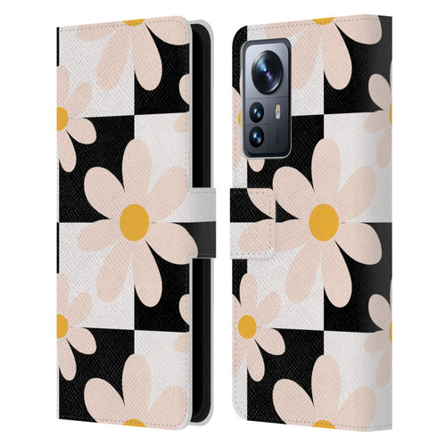 Gabriela Thomeu Retro Black & White Checkered Daisies Leather Book Wallet Case Cover For Xiaomi 12 Pro