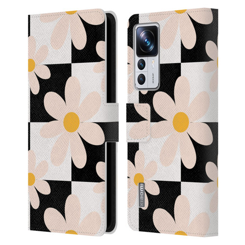 Gabriela Thomeu Retro Black & White Checkered Daisies Leather Book Wallet Case Cover For Xiaomi 12T Pro