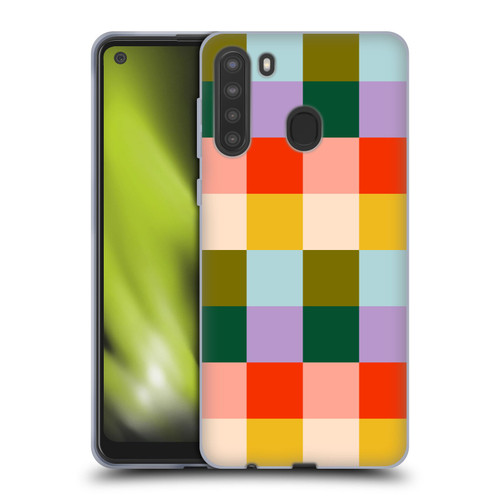 Gabriela Thomeu Retro Checkered Rainbow Vibe Soft Gel Case for Samsung Galaxy A21 (2020)