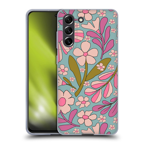 Gabriela Thomeu Retro Groovy 70s Blue Soft Gel Case for Samsung Galaxy S21 FE 5G