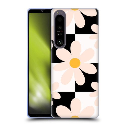Gabriela Thomeu Retro Black & White Checkered Daisies Soft Gel Case for Sony Xperia 1 IV