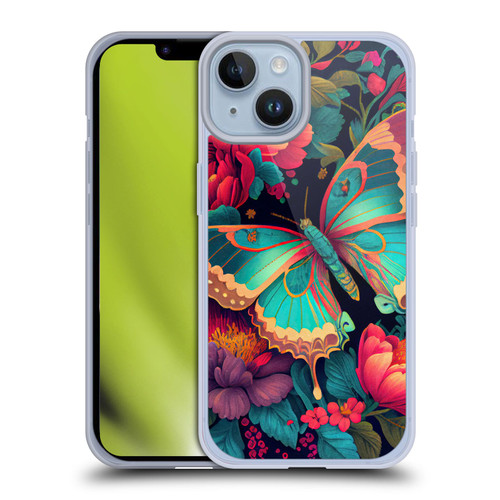 JK Stewart Art Butterfly And Flowers Soft Gel Case for Apple iPhone 14