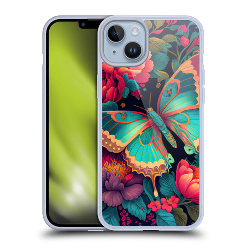 JK Stewart Art Butterfly And Flowers Soft Gel Case for Apple iPhone 14 Plus