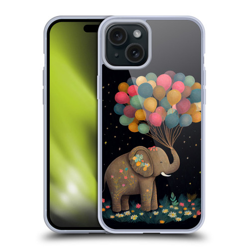 JK Stewart Art Elephant Holding Balloon Soft Gel Case for Apple iPhone 15 Plus
