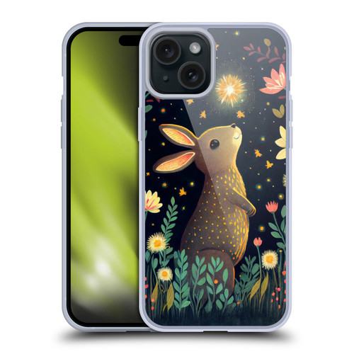 JK Stewart Art Rabbit Catching Falling Star Soft Gel Case for Apple iPhone 15 Plus