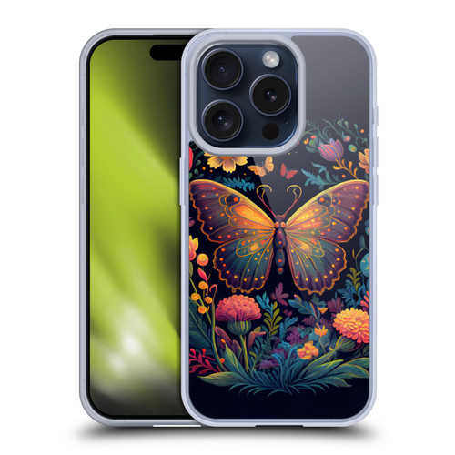 JK Stewart Art Butterfly In Night Garden Soft Gel Case for Apple iPhone 15 Pro