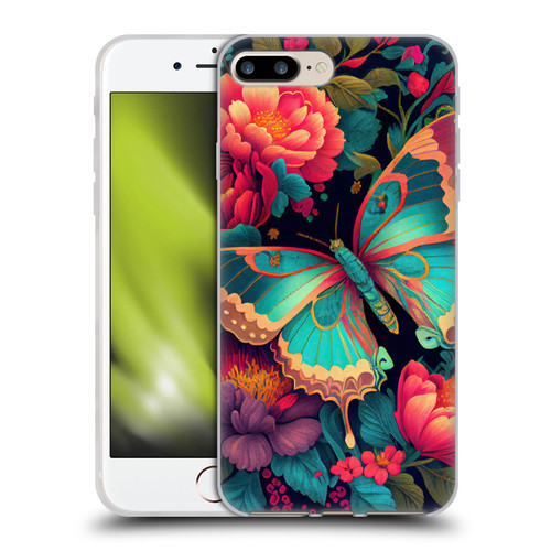 JK Stewart Art Butterfly And Flowers Soft Gel Case for Apple iPhone 7 Plus / iPhone 8 Plus