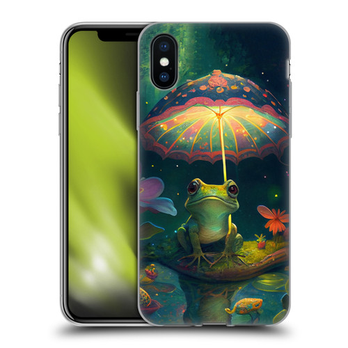 JK Stewart Art Frog With Umbrella Soft Gel Case for Apple iPhone X / iPhone XS