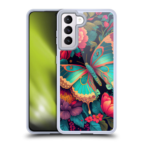 JK Stewart Art Butterfly And Flowers Soft Gel Case for Samsung Galaxy S21 5G