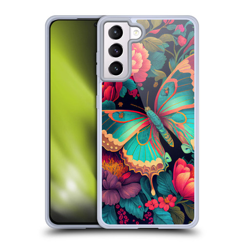 JK Stewart Art Butterfly And Flowers Soft Gel Case for Samsung Galaxy S21+ 5G