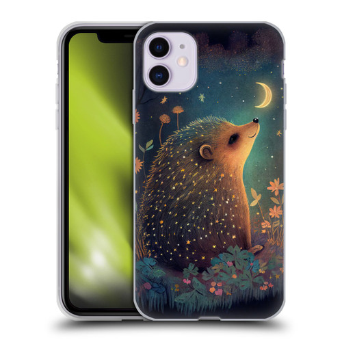 JK Stewart Graphics Hedgehog Looking Up At Stars Soft Gel Case for Apple iPhone 11