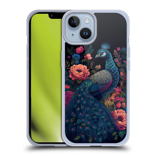 JK Stewart Graphics Peacock In Night Garden Soft Gel Case for Apple iPhone 14