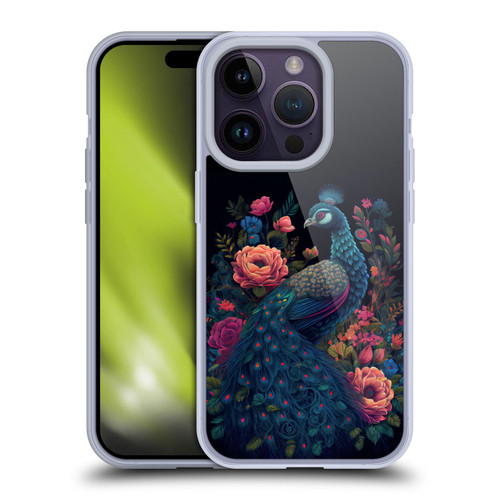 JK Stewart Graphics Peacock In Night Garden Soft Gel Case for Apple iPhone 14 Pro