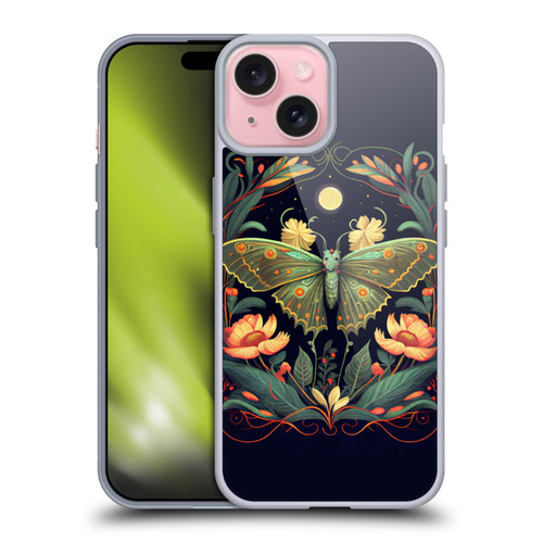 JK Stewart Graphics Lunar Moth Night Garden Soft Gel Case for Apple iPhone 15
