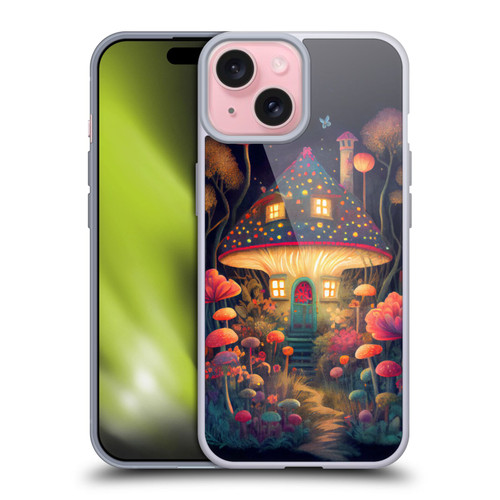 JK Stewart Graphics Mushroom Cottage Night Garden Soft Gel Case for Apple iPhone 15