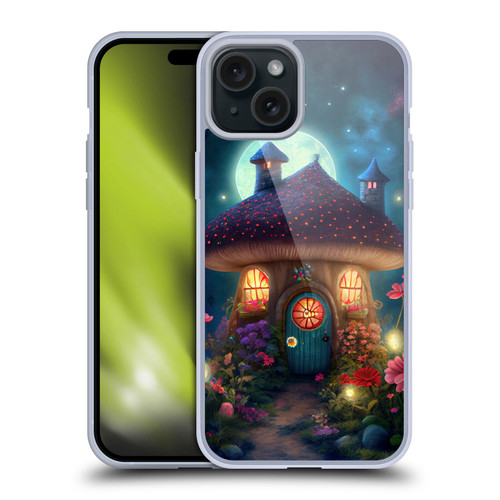 JK Stewart Graphics Mushroom House Soft Gel Case for Apple iPhone 15 Plus