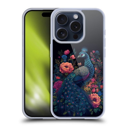 JK Stewart Graphics Peacock In Night Garden Soft Gel Case for Apple iPhone 15 Pro