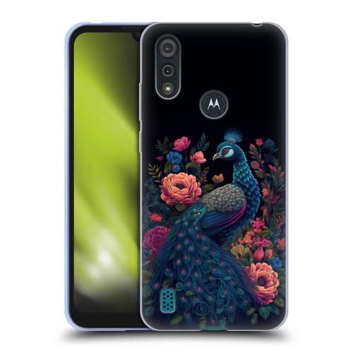 JK Stewart Graphics Peacock In Night Garden Soft Gel Case for Motorola Moto E6s (2020)