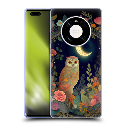 JK Stewart Key Art Owl Crescent Moon Night Garden Soft Gel Case for Huawei Mate 40 Pro 5G