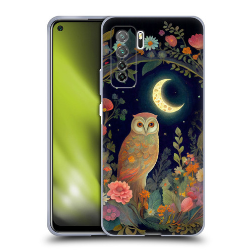 JK Stewart Key Art Owl Crescent Moon Night Garden Soft Gel Case for Huawei Nova 7 SE/P40 Lite 5G