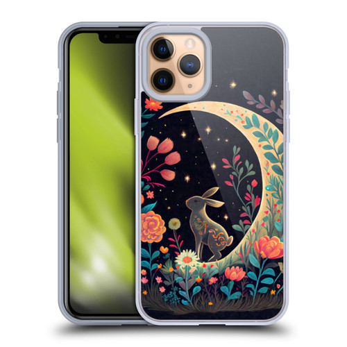 JK Stewart Key Art Rabbit On Crescent Moon Soft Gel Case for Apple iPhone 11 Pro