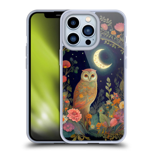 JK Stewart Key Art Owl Crescent Moon Night Garden Soft Gel Case for Apple iPhone 13 Pro