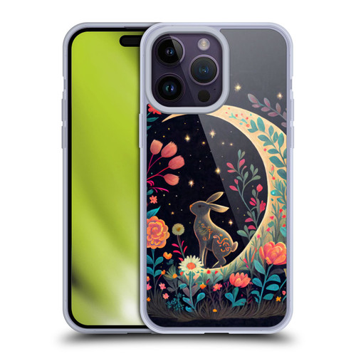 JK Stewart Key Art Rabbit On Crescent Moon Soft Gel Case for Apple iPhone 14 Pro Max