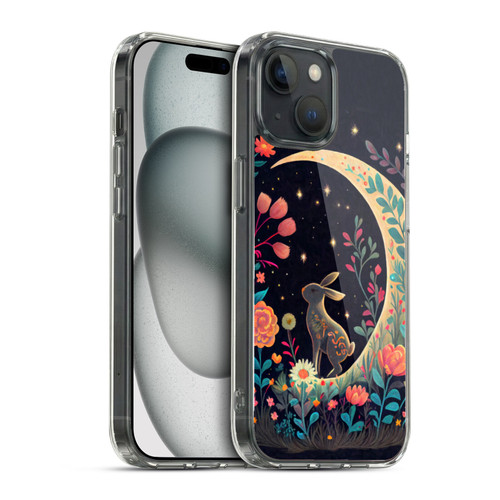 JK Stewart Key Art Rabbit On Crescent Moon Soft Gel Case for Apple iPhone 15 & MagSafe