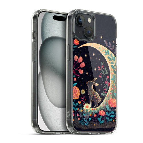 JK Stewart Key Art Rabbit On Crescent Moon Soft Gel Case for Apple iPhone 15 Plus & MagSafe