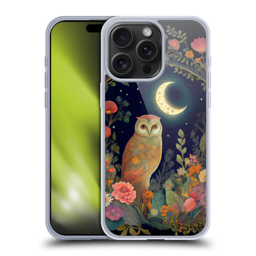 JK Stewart Key Art Owl Crescent Moon Night Garden Soft Gel Case for Apple iPhone 15 Pro Max