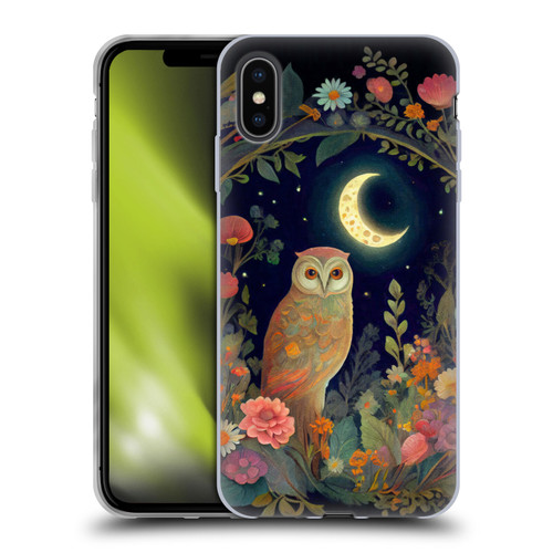 JK Stewart Key Art Owl Crescent Moon Night Garden Soft Gel Case for Apple iPhone XS Max