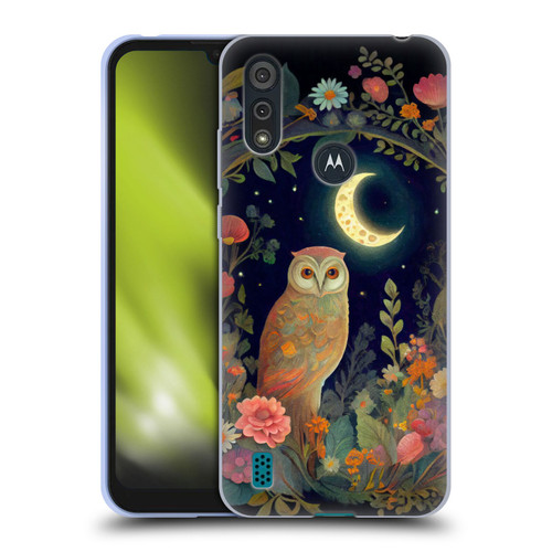 JK Stewart Key Art Owl Crescent Moon Night Garden Soft Gel Case for Motorola Moto E6s (2020)