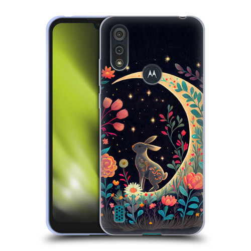 JK Stewart Key Art Rabbit On Crescent Moon Soft Gel Case for Motorola Moto E6s (2020)