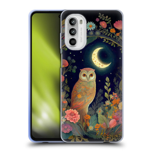 JK Stewart Key Art Owl Crescent Moon Night Garden Soft Gel Case for Motorola Moto G52