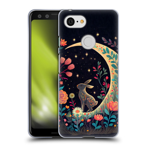 JK Stewart Key Art Rabbit On Crescent Moon Soft Gel Case for Google Pixel 3