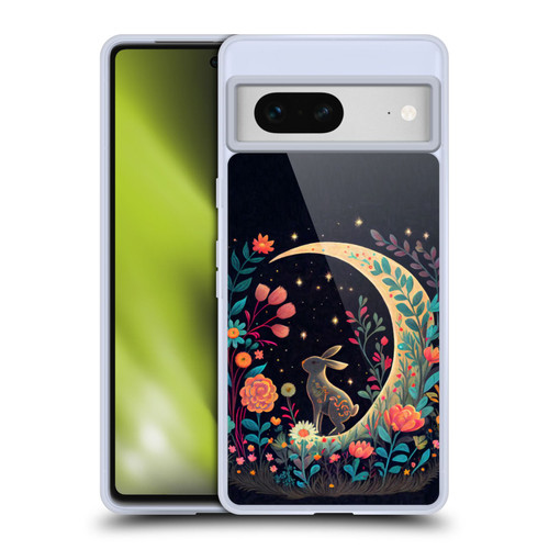 JK Stewart Key Art Rabbit On Crescent Moon Soft Gel Case for Google Pixel 7