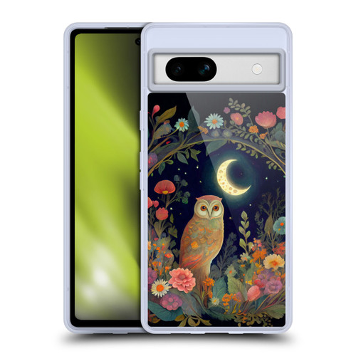 JK Stewart Key Art Owl Crescent Moon Night Garden Soft Gel Case for Google Pixel 7a