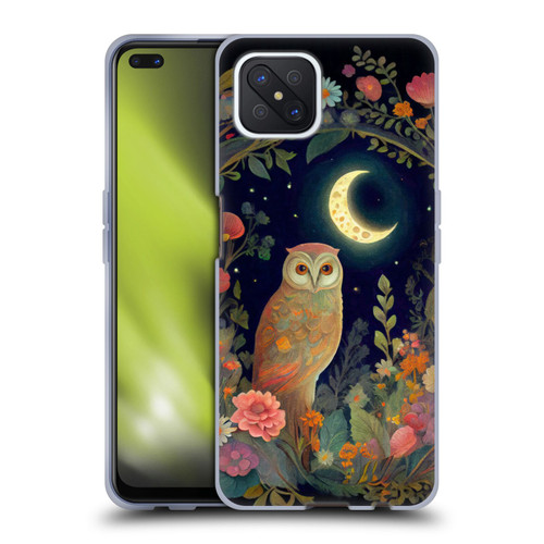 JK Stewart Key Art Owl Crescent Moon Night Garden Soft Gel Case for OPPO Reno4 Z 5G