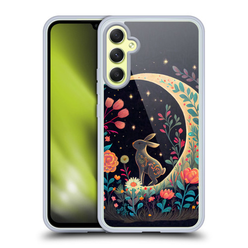 JK Stewart Key Art Rabbit On Crescent Moon Soft Gel Case for Samsung Galaxy A34 5G