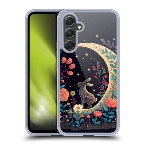 JK Stewart Key Art Rabbit On Crescent Moon Soft Gel Case for Samsung Galaxy A54 5G