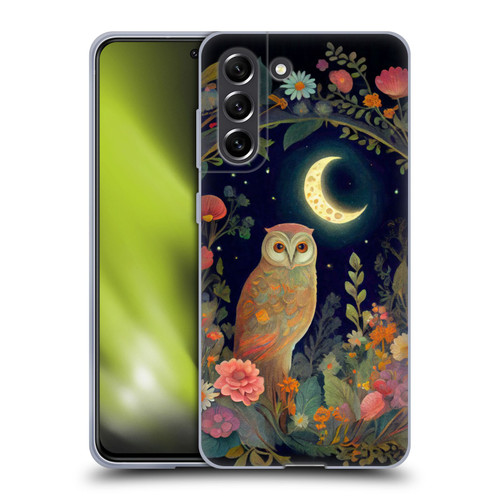 JK Stewart Key Art Owl Crescent Moon Night Garden Soft Gel Case for Samsung Galaxy S21 FE 5G