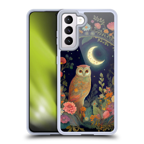 JK Stewart Key Art Owl Crescent Moon Night Garden Soft Gel Case for Samsung Galaxy S21 5G