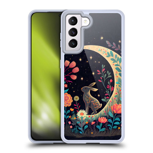 JK Stewart Key Art Rabbit On Crescent Moon Soft Gel Case for Samsung Galaxy S21 5G