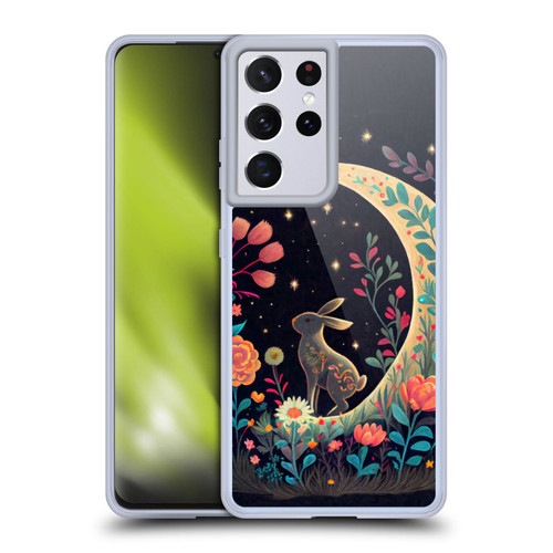 JK Stewart Key Art Rabbit On Crescent Moon Soft Gel Case for Samsung Galaxy S21 Ultra 5G